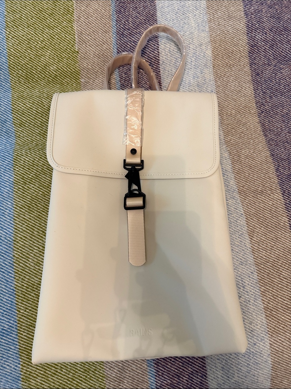 Cream Minimalist Backpack with Front Buckle